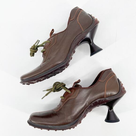 Miu Miu Rare Vintage FW 1999 Brown Leather Bubble Sole Sneaker Heel IT 36 - Picture 4 of 12